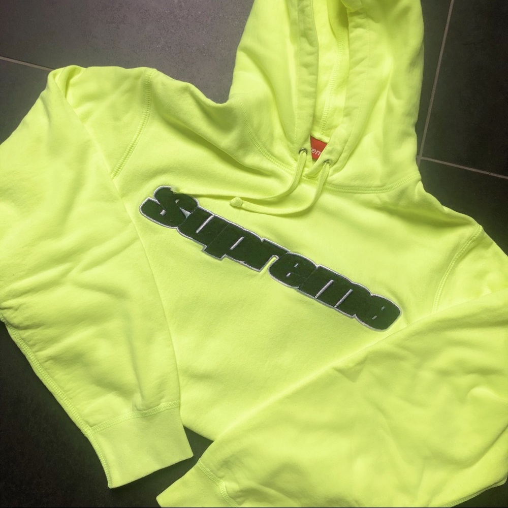 Supreme Neon Yellow Chenille Hooded Sweatshirt